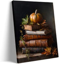 Vintage Pumpkin Still Life Wall Art – Antique Books with Fall Leaves Canvas Print,Dark Academia Autumn Aesthetic Poster for Reading Nook Decor 24x36in Large Frame wall art by Unknown