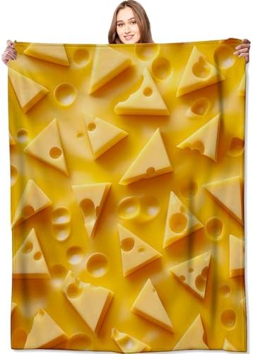 Cheese Slice Blanket Fun and Whimsical Throw Blankets,Birthday Gifts for Kids Girls Women,Lightweight Soft Fleece,Sweet Food Lovers,Sofa Couch Bed Room Modern Decor 50x60in by VODRM