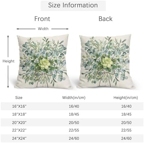 Spring Pillow Covers 16x16 Set of 2 Green Floral Throw Pillow Covers Rustic Pillowcase Linen Decoration Farmhouse Soft Decorative Summer Cushion Case Couch for Indoor Outdoor Home Decor - Image 4