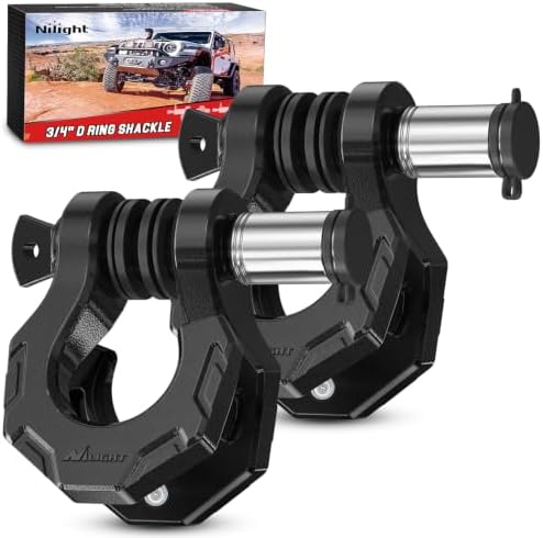 Nilight 2 Pack 3/4" D-Ring Separate Shackle 45,000 Lbs Break Strength | Includes 7/8" Lock Pin, Isolators and Washers Off Road Recovery, for Tow Strap Winch Truck Vehicle Black
