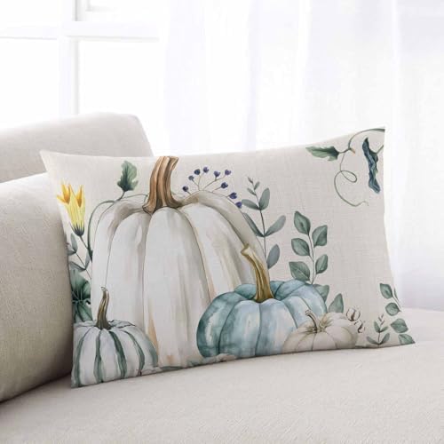 Pillow Covers 20x36 Inch - King Thanksgiving Fall/Autumn Harvest of White Pumpkins and Leaves Soft Brushed Microfiber Pillowcases with Hidden Zipper Closure Bed Pillow Shams for Bedroom Sofa Car - Image 2