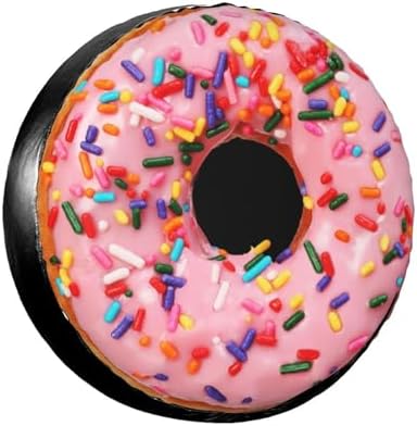 Pink Donut Spare Tire Cover Doughnut Food Dessert Wheel Tire Covers Waterproof Wheel Tire Protector Weatherproof Dust-Proof Tyre Covers Universal Fit for Trailer Truck Off-Road Vehicle RV SUV 15 Inch