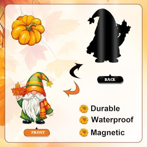 FYSUIMU 23 Pcs Thanksgiving Fall Garage Decoration Magnet Stickers Scarecrow Gnome Pumpkin Maple Leaves Refrigerator Decals for Autumn Harvest Home Party Garage Door Car - Image 3