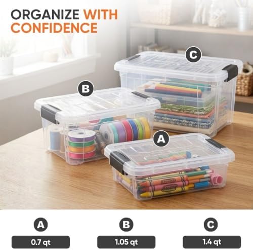 Superio 1.05 Quart Mini Clear Plastic Storage Container with Lid, Stackable Small Organizer Box for Crayons, Art Supplies, Beads, Sewing, Stationery & Food Storage, 24 Pack - Image 5