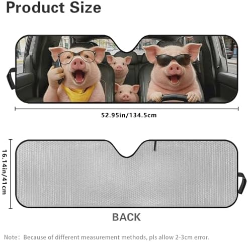 Renewold Funny Pink Pig Driving Windshield Sun Shade Car Front Window Sunshade for Jeep Wrangler JK JKU JL JLU 2/4 Door Gladiator JT Auto Sun Visor Shield Blocks UV Sunlight Heat Car Accessories Cover