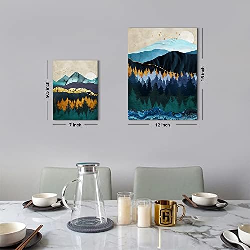 Abstract Mountain Canvas Wall Art Decor Modern Boho Nature Wood Landscape Painting Poster Minimalist Navy Blue Forest Picture Framed Artwork Home Decorations Bathroom Bedroom 24x32 inch 3 Sets - Image 2