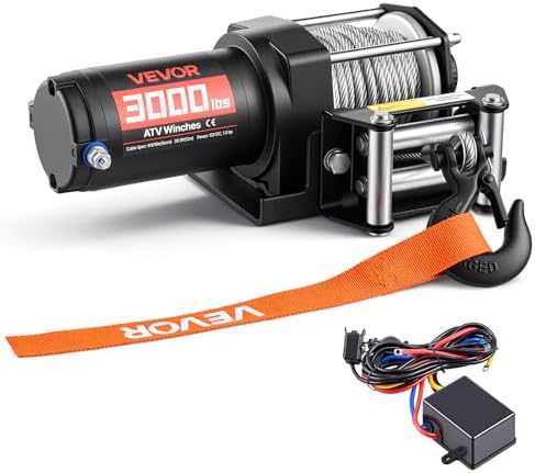 VEVOR 3000 lbs Electric Winch, 12V DC ATV/UTV Winch with Φ3/16 in x 39.4 ft Steel Wire Rope & Wired Remote Control, IP55 Waterproof, Aluminum Housing Fairlead Mount Plate for Towing ATV, Black by VEVOR