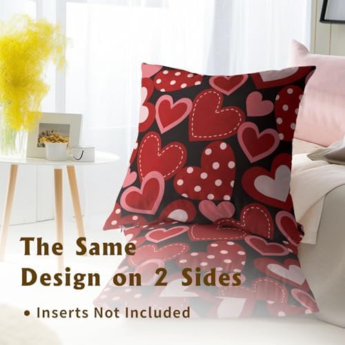 Valentine's Day Throw Pillow Covers 12X12 Inches Set of 2 Red Heart Black Pillowcase Soft Cotton Square Cushion Covers for Anniversary Wedding Home Sofa Bedroom Decoration - Image 5
