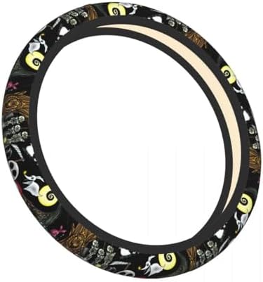 Halloween Jack and Sally Horror Nightmare Christmas Steering Wheel Cover for Women, Neoprene Anti-Slip Universal 15 inch Car Steering Wheel, Anime Car Accessories for Vehicle SUV (Xmas 5)