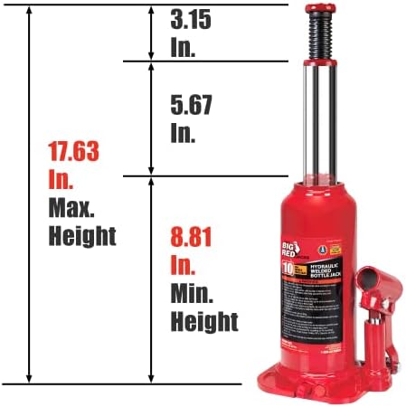 BIG RED T91003B Torin Hydraulic Welded Bottle Jack, 10 Ton (20,000 lb) Capacity, Red - Image 2