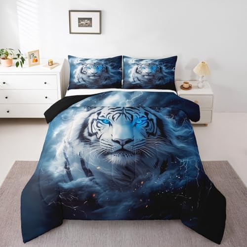 Feelyou Tiger Bedding Set Queen Size Safari Cat Print Comforter Set for Kids Boys Girls Wildlife Comforter Wild Animal Duvet Set - Image 6