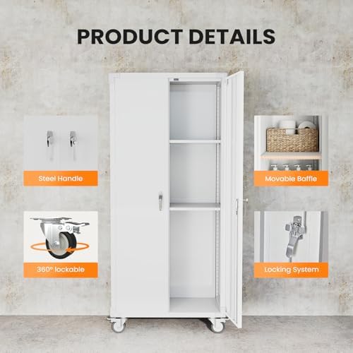 DUMOS 72 Inch Metal Garage Storage Cabinet, Rolling Tool Cabinet - Image 6