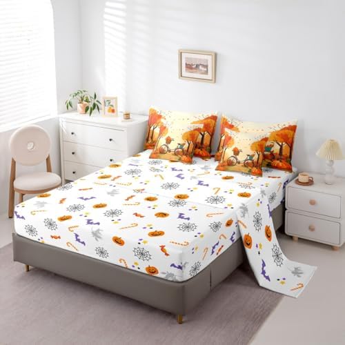 Bicycle Full Comforter Set 7 Pieces,Bed in a Bag Full,Thanksgiving Pumpkin Bedding Set with Maple Leaves Country Farmhouse Autumn Decor Comforter,Flat Sheet,Fitted Sheet,Pillowcases,Pillow Shams - Image 4