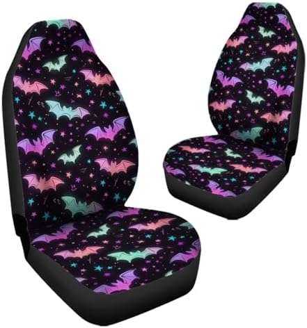 Colorful Bats and Stars Car Accessories Interior Decor Set of 2, Durable Fabric Seat Cover for Men Women Fit for Car, Truck, Van and SUVs