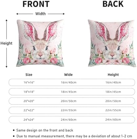 KiuLoam Easter Bunny Pillow Covers 20x20 Inch Set of 2, Pink Floral Leaf Rustic Farmhouse Decorative Throw Pillows, Easter Spring Outdoor Square Cushion Cases for Sofa Couch Bed Home Decor - Image 4