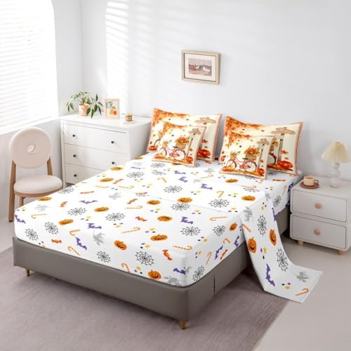 Thanksgiving Pumpkin Twin Comforter Set 7 Piece,Maple Leaves Bike Bicycle Bed in a Bag,Harvest Decor Farmhouse Fall Leaves Bedding Comforter Sets with Comforter,Shams,Flat Sheet,Fitted Sheet - Image 4