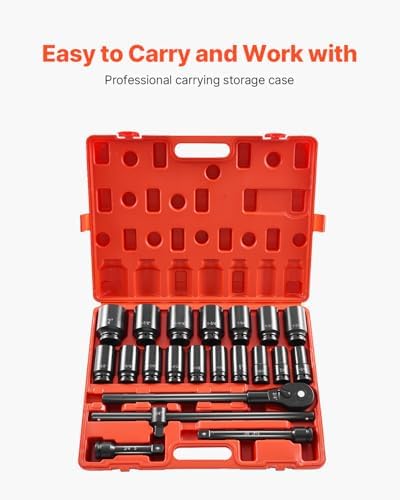 VEVOR Impact Socket Set 3/4 Inches 22 Piece Deep Impact Sockets, 6-Point Sockets, Rugged Construction, CR-V Drive Socket Set Impact SAE 13/16 inch - 2 inch, Includes Carrying Case and Ratchet Handle - Image 6