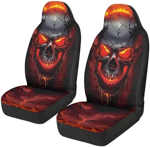 Halloween Red Skull Car Seat Covers Elastic Fabrics Breathable Car Seat Cover Easy to Install Auto Interior Accessories 2 Pcs Set for SUV, Vans,Sedan,Truck