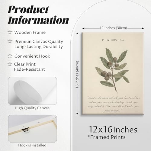Sage Green Christian Wall Art Posters Vintage Bible Verse Canvas Wall Decor Scripture Botanical Art Prints Religious Pictures Christian Paintings Artwork Living Room Bedroom 12x16x6 Inch Ready to Hang - Image 2