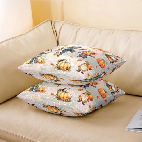 Fall Pumpkin 2 Pack Pillow Covers 16"x16",Rustic Farmhouse Autumn Harvest Pillowcase Double Sides Print Cushion Case,Thanksgiving Scarecrow Sunflower Maple Leaves Throw Pillow Covers - Image 3
