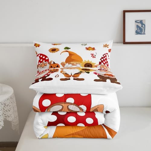 Kids Fall Comforter Set for Boys Girls Autumn Pumpkin Bedding King for Teens Youth, Happy Thanksgiving Bedding Comforter Sets Gnome Farmhouse Fall Decor Quilt with 2 Pillowcases, Breathable Soft - Image 5