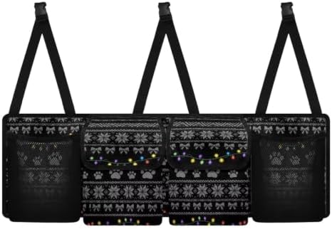 Ugly Christmas Sweater Paw Light Print Car Trunk Organizer Car Backseat Storage Bag with 4 Pockets Hanging Trunk Cargo Storage Universal Auto Accessories for Sedans SUV Trucks Van