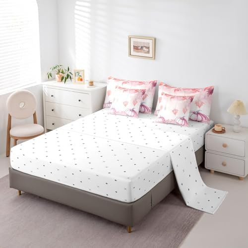 Erosebridal Pink Pumpkin King Bedding Set for Girls 7 Piece,Fall Maple Leaf Comforter Set for Kids Women Aesthetics Diamond Decor Bed in A Bag Girly Kawaii Autumn Theme Sheet Set with Comforter - Image 4