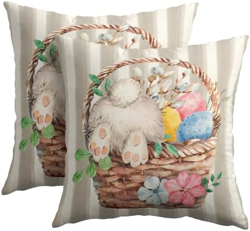 Easter Pillow Covers 22x22 Set of 2 Spring Throw Pillow Covers Rustic Cute Bunny Gray Pillowcase Linen Decoration Farmhouse Soft Decorative Eggs Cushion Case Couch for Indoor Outdoor Home Decor by Unknown