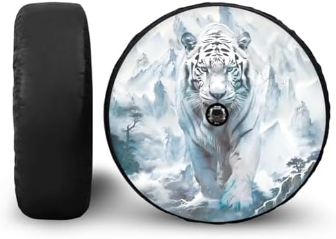 White Tiger Spare Tire Cover with Camera Hole, Wheel Protection Universal for SUV, Truck, RV, Camper, Trailer, 5 Sizes from 14-18 Inches, Accessories 15-Inch Fits Tire Diameter 27.6"-29.5"