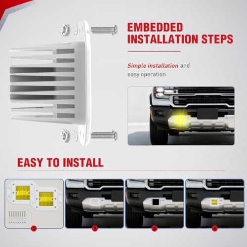 Nilight Flush Mount LED Light Pods 2PCS 42W Spot Flood Combo Beam Yellow