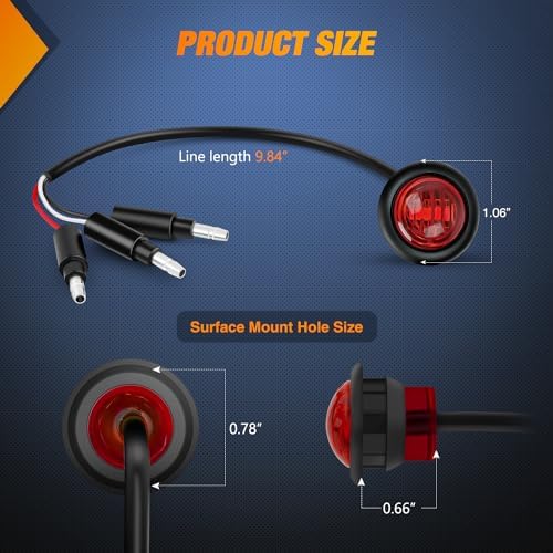 Nilight 3/4" Round Marker Light 10PCS Red LED 3 Connectors Brake Lights