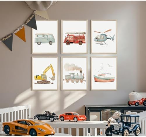 Car Wall Art Boys Room Canvas Wall Decor Nursery Prints Transportation Vehicle Wall Art Kids Toddler Posters Construction Truck Pictures Boy Nursery Artwork for Bedroom Playroom 12x16x6 Inch Unframed - Image 7