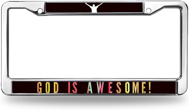God is Awsome License Plate Frame for Inspirational People Love Jesus Christ Easy Installation License Plate Frame Jesus Saves License Plate Frame Chrome with Chrome Mounting Set