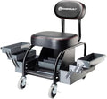Powerbuilt Professional Mechanics Roller Seat, Heavy Duty Padded Detailer Seat and Backrest, Sliding Storage Drawers, Tool Tray, Can Holders, 4-Inch Swivel Wheels by PowerbuiltTools