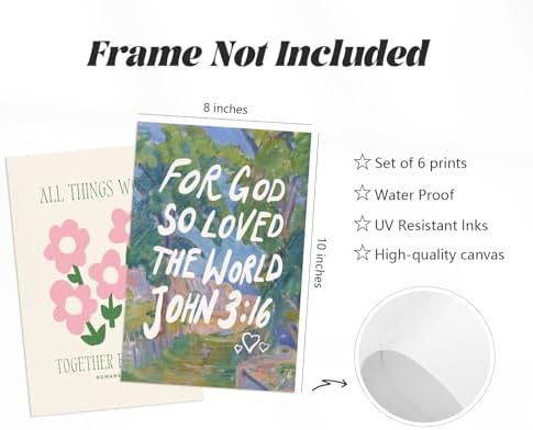 Bible Verse Wall Art Christian Canvas Wall Decor Aesthetic Scripture Wall Art Preppy Religious Posters Jesus Painting Floral Bow Pictures Vintage Prints for Living Room Bedroom 8x10x6 Inch Unframed - Image 2