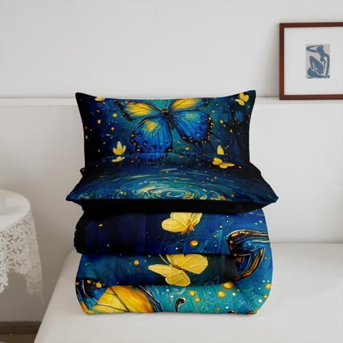 Feelyou Butterfly Bedding Set Toddle Size Butterflies Print Comforter Set for Kids Boys Girls Girl Butterfly Floral Comforter Beautiful Butterfly Duvet Set - Image 5