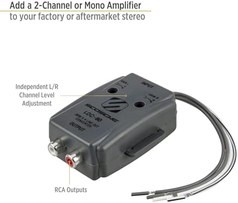 Scosche LOC80 Line Output Converter - 2 Channel High/Low RCA Converter Car Audio - Ideal for Subwoofer Amp - Line Level Converter for Car Stereo Amplifier - Easy Installation - Quality Sound