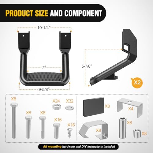 Nilight Aluminum Slip-Proof Nerf Steps 4Pcs Black for Pickup Trucks