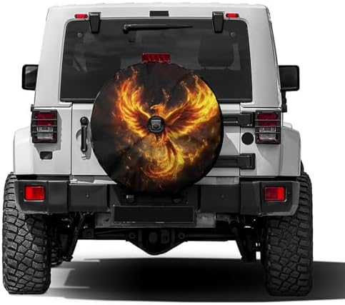 KiuLoam Fire Phoenix Spare Tire Cover with Backup Camera Hole Universal Sunscreen Waterproof Wheel Covers for Trailer RV SUV Truck and Many Vehicles (16" for Diameter 29"-31")