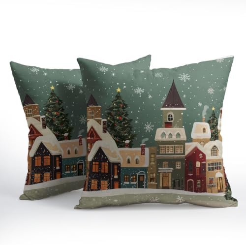 Winter Christmas House Pillow Covers 16x16 Set of 2 Highly Absorbent - Image 2