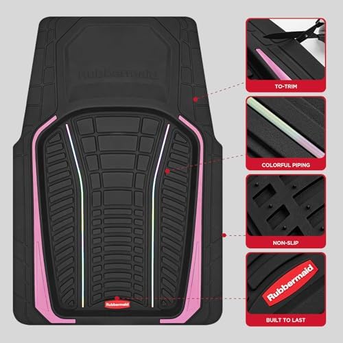 Rubbermaid Car Floor Mats Full Set – Premium All-Weather Car Mat with Brushed Aluminum Inserts, Universal Trim-to-Fit Design, Anti-Slip Backing for Cars, SUVs, Trucks, and Vans