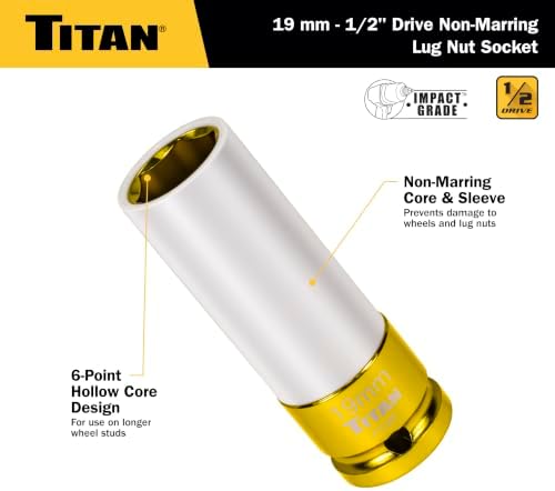 Titan 21092 1/2-Inch Drive x 19mm Non-marring Impact Deep Lug Nut Socket - Image 2
