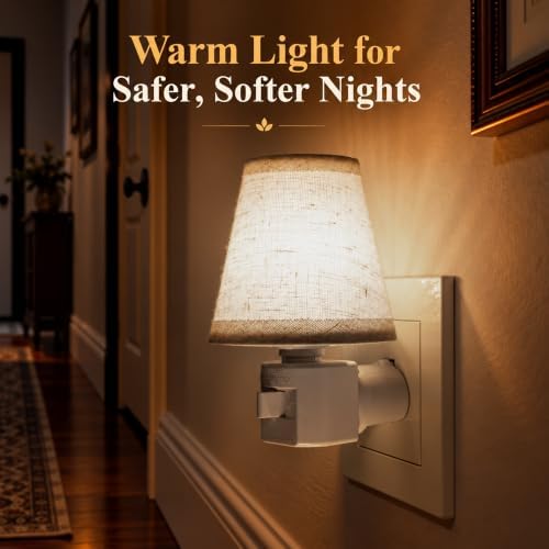 Plug in Night Light with Linen Fabric Shade, 27LM Warm White, Manual On/Off - Image 3
