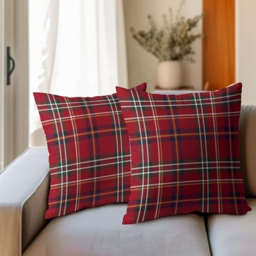 Christmas Throw Pillow Covers 24x24 Set of 2 Winter Red Buffalo Plaid - Image 4