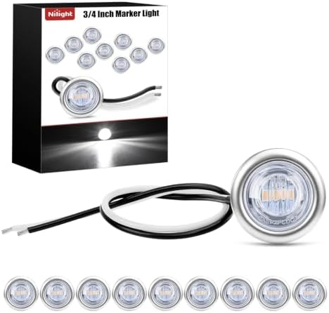 Nilight 3/4" Round Marker Lights 10PCS White Side Bullet Clearance Light