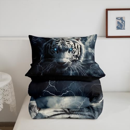 Feelyou Tiger Bedding Set King Size Wild Animal Comforter Set for Kids Boys Girls Wildlife Comforter Safari Cat Print Duvet Set - Image 5