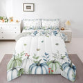 Erosebridal Pumpkins Eucalyptus Leaves Comforter Set for Kids Boys Girls Blue Pumpkins Fall Decor Bedding Autumn Fall Duvet Set Thanksgiving Farmhouse Comforter Twin with 1 Pillowcase by Erosebridal