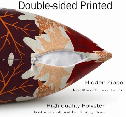 Fall Leaves Pillow Covers 22x22 Set of 2, Maple Leaf Autumn Harvest Thanksgiving Decorative Throw Pillow Cases Holiday Outdoor Seasonal Farmhouse Decor for Sofa Couch Bed - Image 5