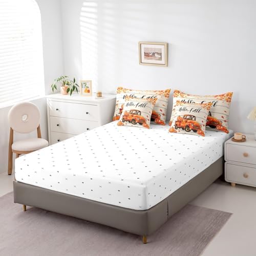 Erosebridal Fall Autumn Full Comforter Set 7 Piece,Pumpkin Truck Bed in A Bag with Sheet Set Thanksgiving Harvest Bedding Set for Kids Adults Rustic Farmhouse Barn Door Maple Leaf Bed Set - Image 5