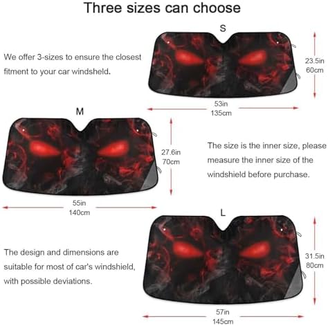 Skull Red Eyes Car Windshield Sun Shade Foldable UV Ray Sun Visor Protector Sunshade to Keep Your Vehicle Cool (55" x 27.6")